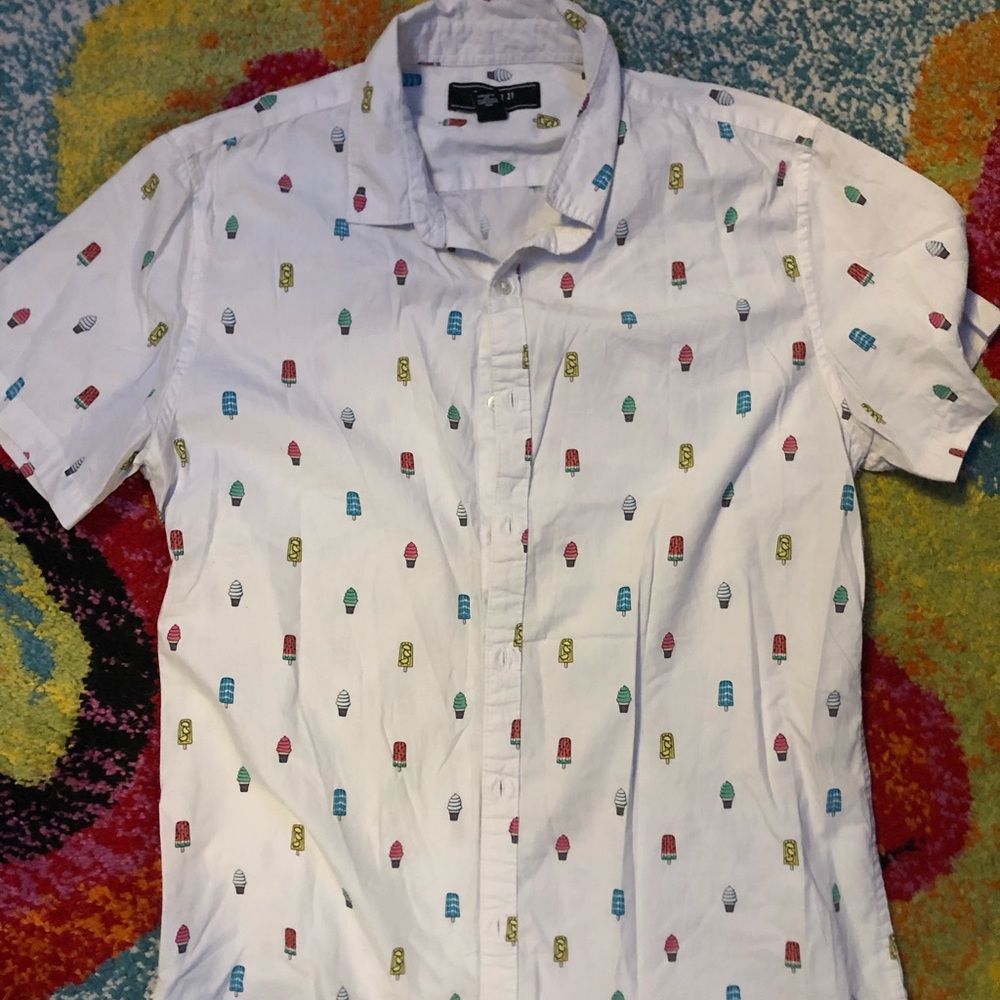 Forever21 white ice cream print button up